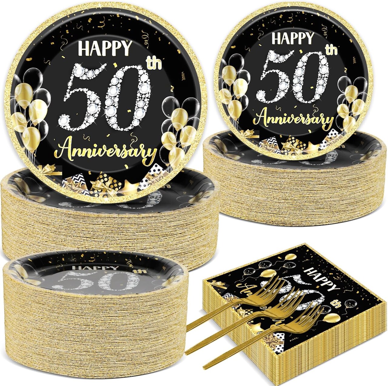 50 Guests 50th Anniversary Plates Napkins Party Supplies (Gold)